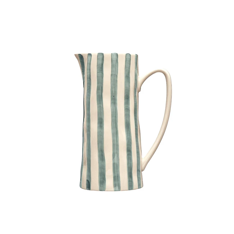 Hello Honey® 42oz. Hand-Painted White & Blue Striped Stoneware Pitcher