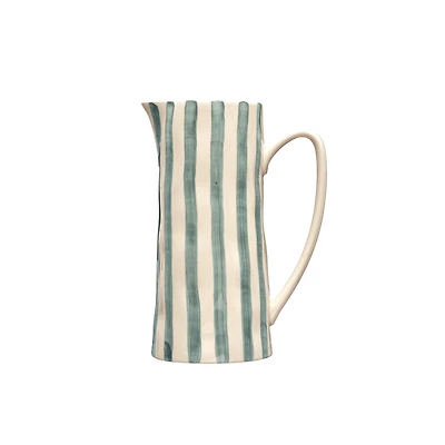 Hello Honey® 42oz. Hand-Painted White & Blue Striped Stoneware Pitcher