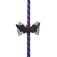 29" Purple & Black Striped Animated Witches Halloween Broom with Bat Accents