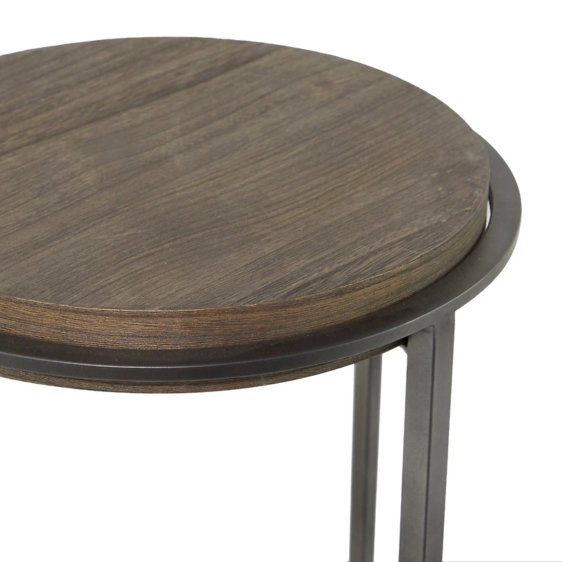 25" Dark Brown Metal Industrial Accent Table