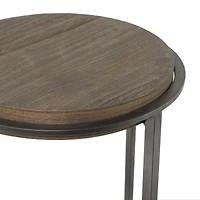 25" Dark Brown Metal Industrial Accent Table