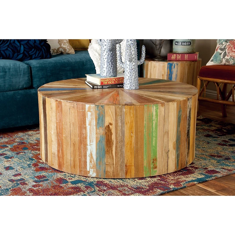 Brown Reclaimed Wood Rustic Coffee Table, 16" x 38" x 38"
