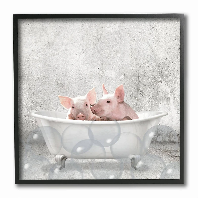 Stupell Industries Baby Piglets Bath Time Wall Art in Black Frame