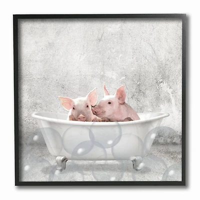 Stupell Industries Baby Piglets Bath Time Wall Art in Black Frame