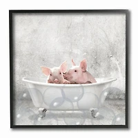 Stupell Industries Baby Piglets Bath Time Wall Art in Black Frame