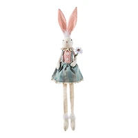Glitzhome® 29.5" Easter Fabric Girl Bunny with Dangling Legs Figurine