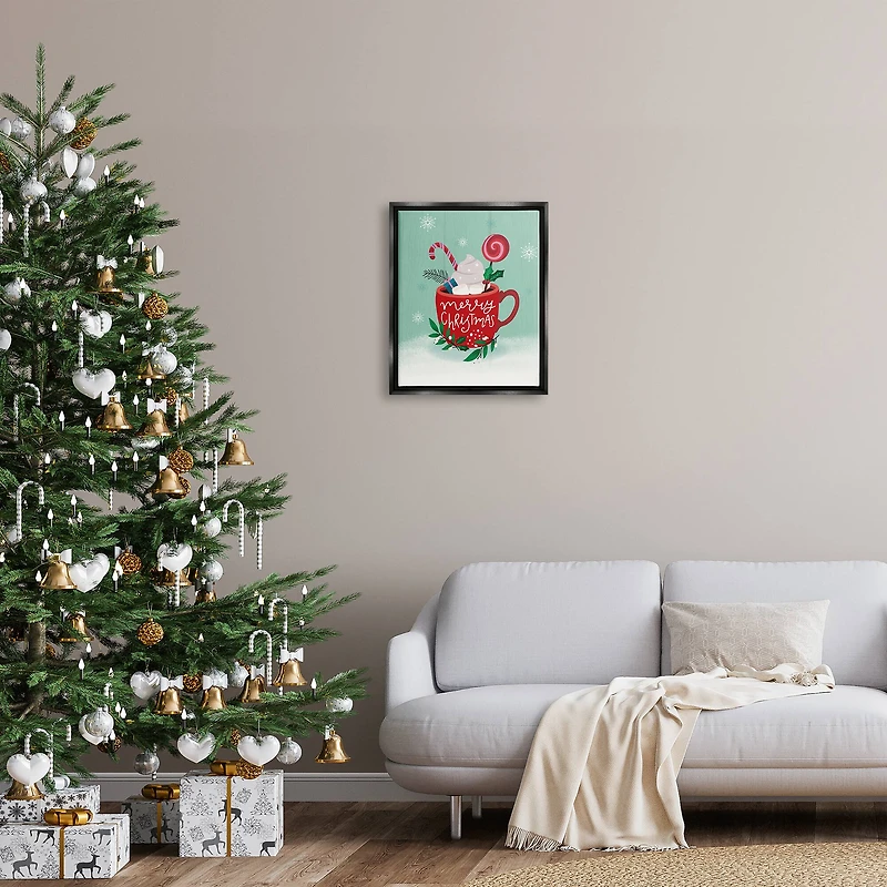 Stupell Industries Merry Christmas Warm Cocoa Framed Floater Canvas Wall Art