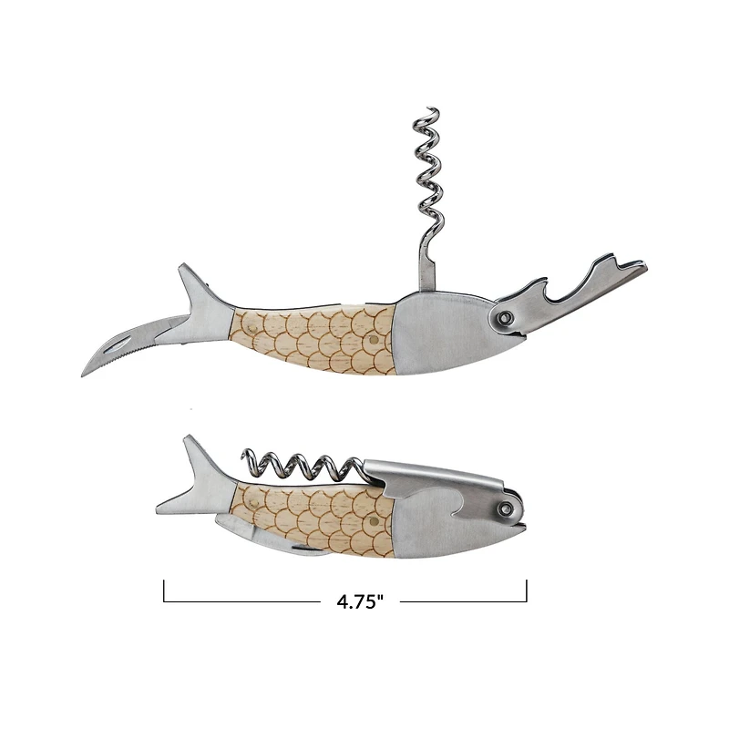 Hello Honey® 4.75" Natural Merbau Wood Fish Bottle Opener