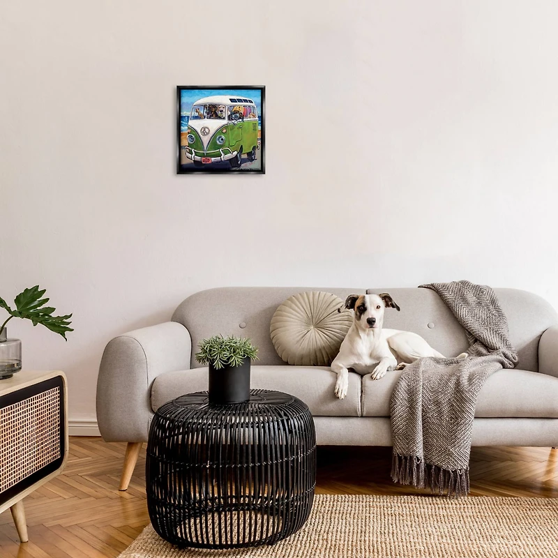 Stupell Industries Dogs Driving Retro Van Floater Framed Art