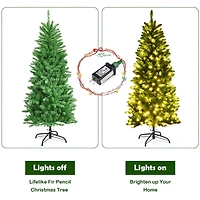 Costway 5ft. Pre-Lit Slim Pencil Fir Artificial Christmas Tree, Warm White LED Lights