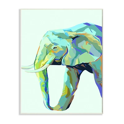 Stupell Industries Elephant Abstract Shapes Blue Green Animal Design Wall Plaque