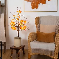 3ft. Pre-Lit Autumn Maple Artificial Fall Tree with Berries and 36 Warm White LED Lights