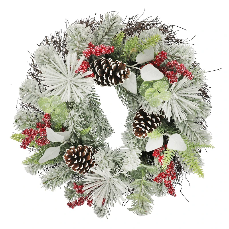 24" Snowy Pine with Red Berry & Pinecone Wreath by Ashland®