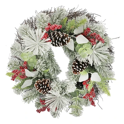 24" Snowy Pine with Red Berry & Pinecone Wreath by Ashland®