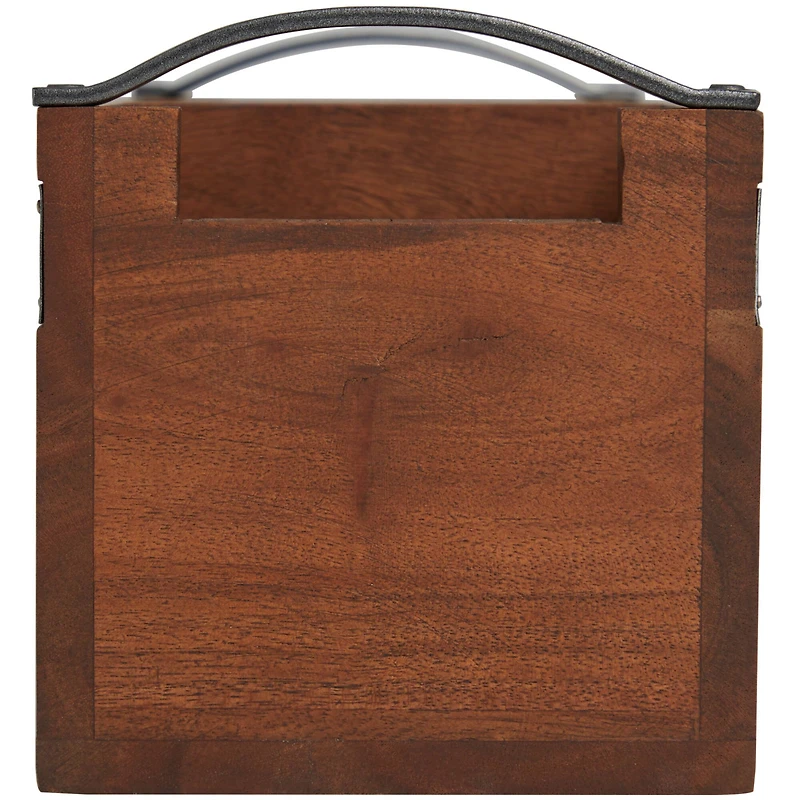 11.5" Brown Wood Modern 3 Section Decorative Tray with Metal Handles