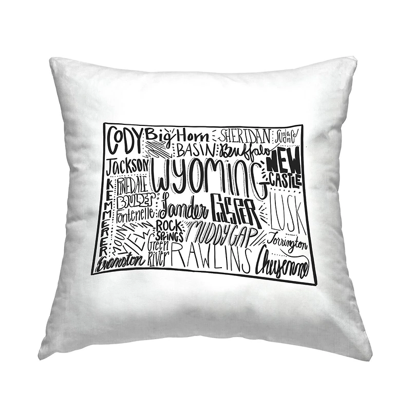 Stupell Industries Wyoming State Cities Map Typography Outline Throw Pillow, 18" x 18"