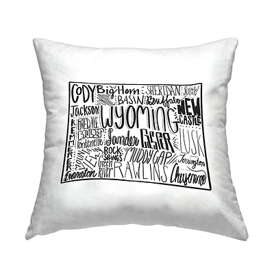 Stupell Industries Wyoming State Cities Map Typography Outline Throw Pillow, 18" x 18"