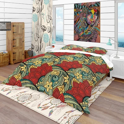 Designart 'Colorful Floral Pattern' Bohemian & Eclectic Bedding Set