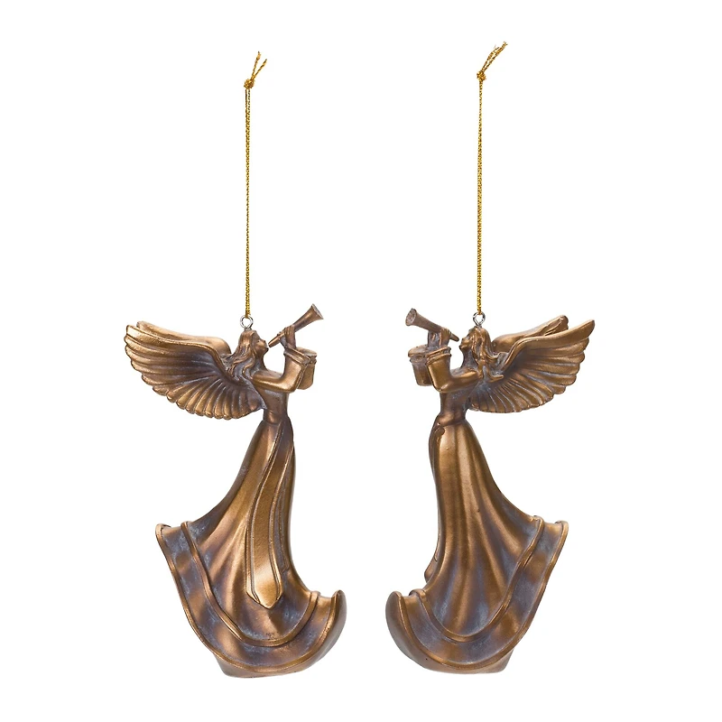 6ct. 5" Bronze Trumpet Angel Ornament Set