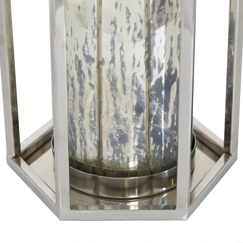 Silver Stainless Steel Contemporary Lantern, 18" x 10" x 11"