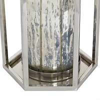 Silver Stainless Steel Contemporary Lantern, 18" x 10" x 11"