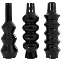 Black Ceramic Abstract Bubble Ribbed Vase Set