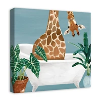 Giraffe In The Tub 20" x 20" Canvas Wall Art