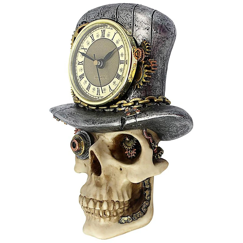 Design Toscano 8.5" Steampunk Mad Hatter Skull Sculptural Wall Clock