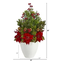 2.5ft. Poinsettia, Boxwood & Succulent Arrangement in White Vase