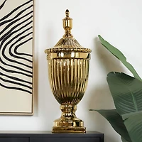 31.5" Gold Ceramic Decorative Jars with Grooves