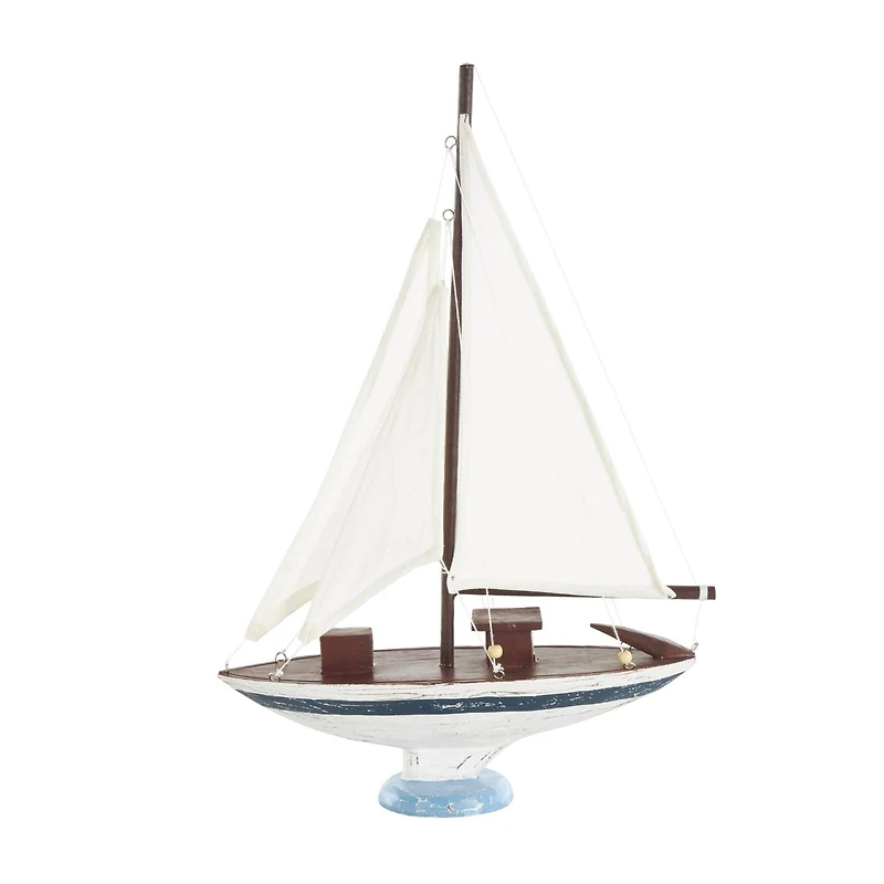 21" White Distressed Sail Boat Sculpture