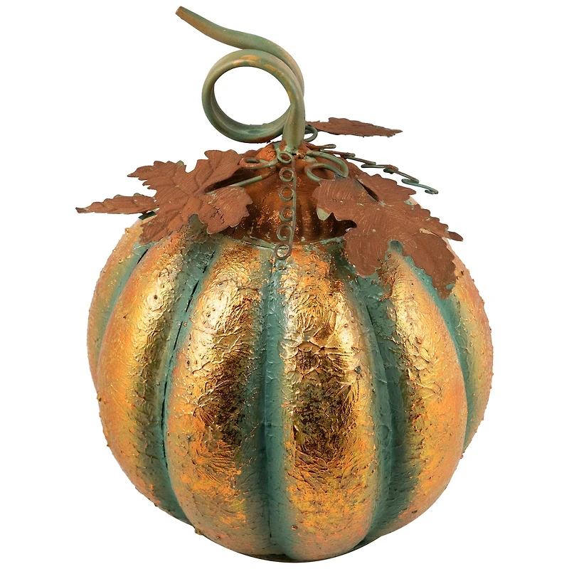 13" Orange & Green Autumn Pumpkin Tabletop Accent