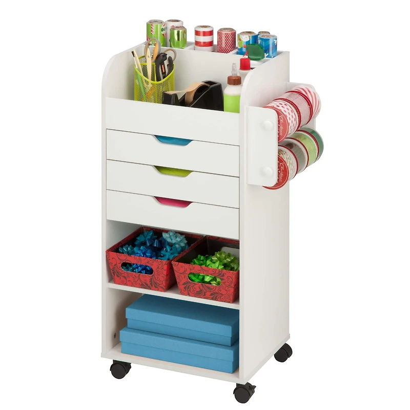 Honey Can Do 3-Drawer White Rolling Craft Cart with Drawers & Slotted Compartments