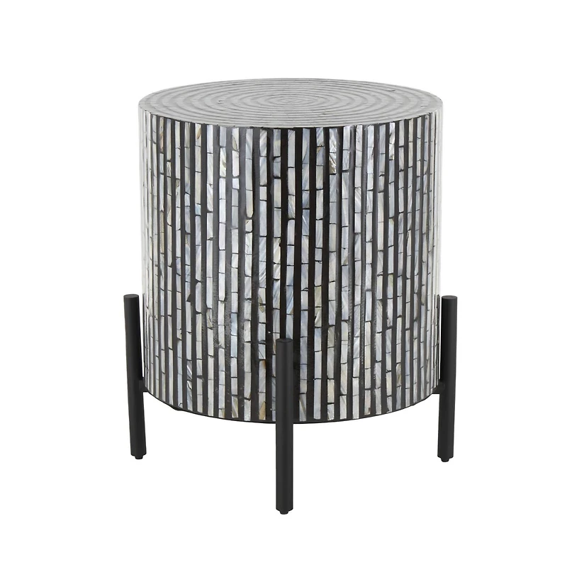 22" Mother of Pearl Shell Accent Table with Black Legs
