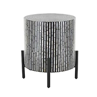 22" Mother of Pearl Shell Accent Table with Black Legs