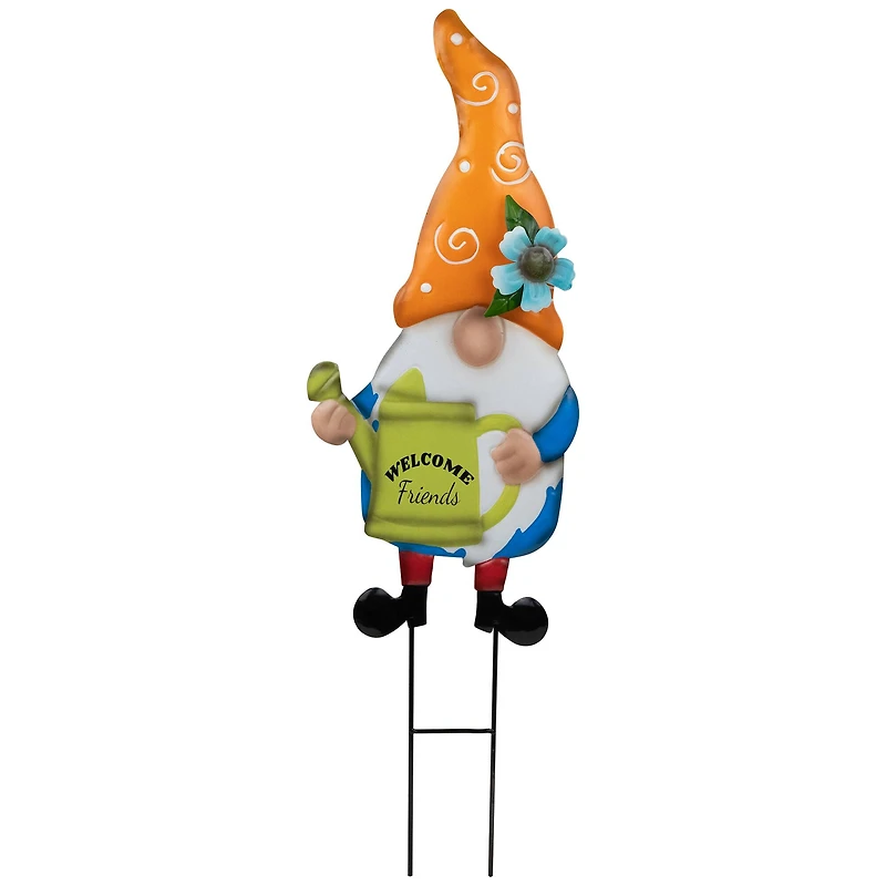 22" Orange Welcome Friends Gnome Spring Outdoor Garden Stake