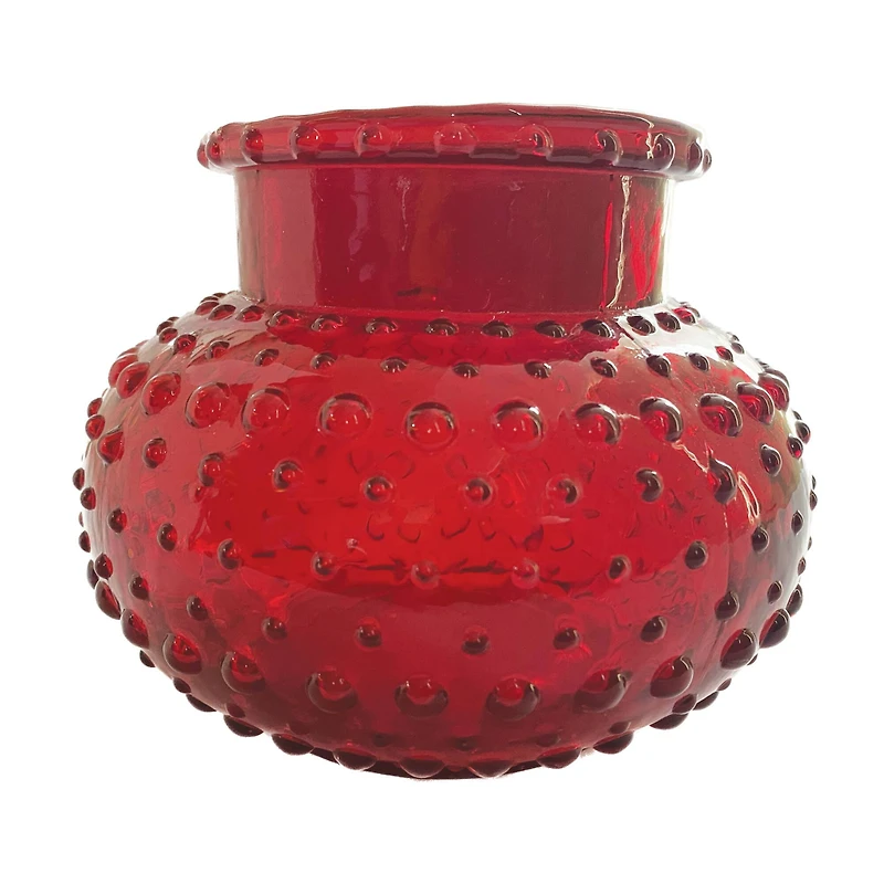 Hello Honey® 5" Red Round Glass Hobnail Vase