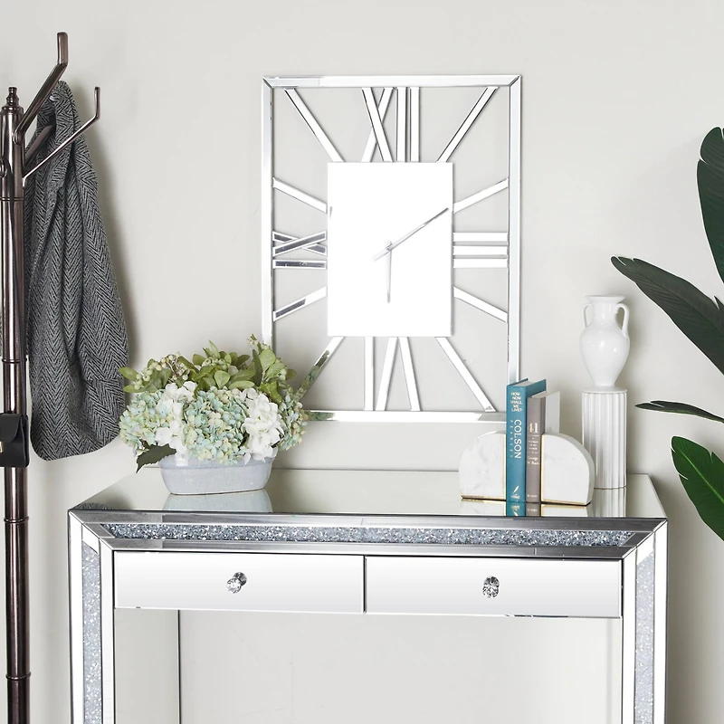 Silver MDF Glam Wall Clock, 32" x 2" x 24"