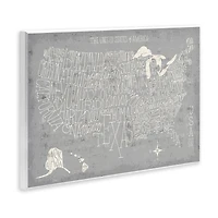 Stupell Industries Grey Distressed US Map Playful Typography Wall Plaque Art