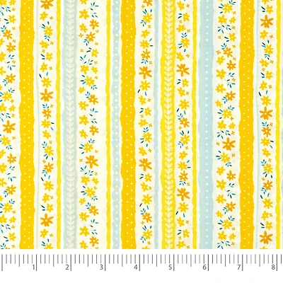 SINGER Blue & Yellow Flower Stripes Cotton Fabric