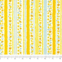 SINGER Blue & Yellow Flower Stripes Cotton Fabric