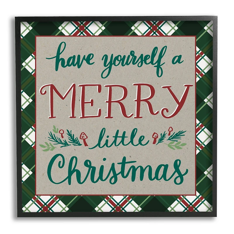 Stupell Industries Merry Little Christmas Plaid Holiday Framed Giclee Art