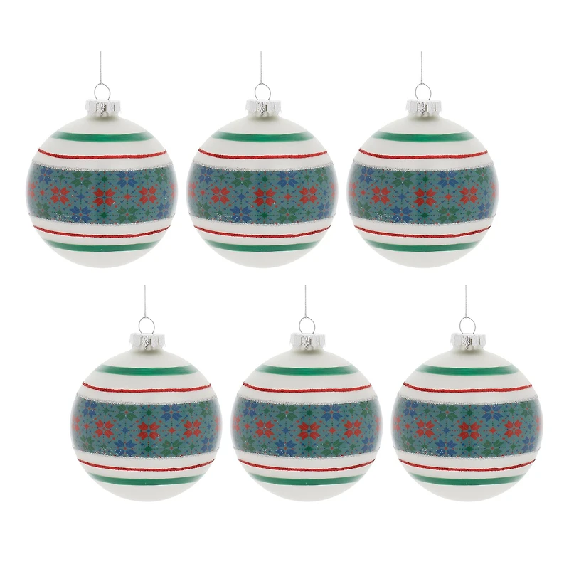 4" Stripe Patterened Glass Ball Ornaments, 6ct.