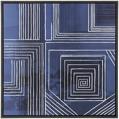 40" x 40" Blue Canvas Geometric Framed Wall Art with White Square Outlines