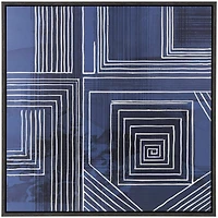 40" x 40" Blue Canvas Geometric Framed Wall Art with White Square Outlines