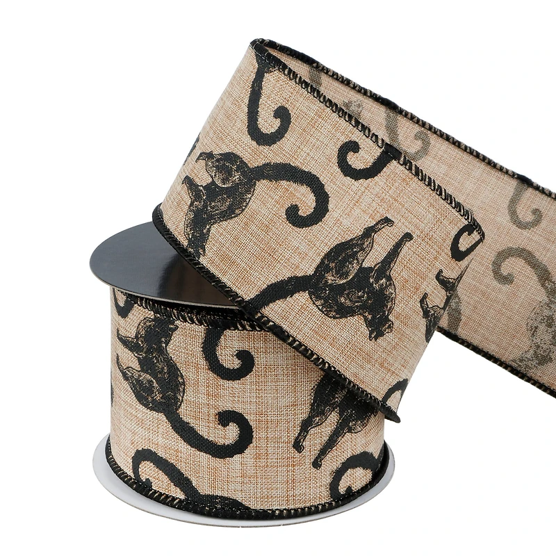 2.5" x 20ft. Black Cats Wired Faux Burlap Ribbon by Celebrate It® Halloween