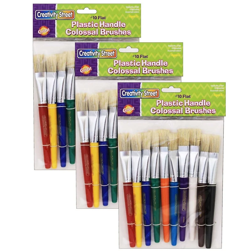 Creativity Street® Beginner Flat Stubby Paint Brushes, Flat Stubby Brushes, 3 Packs of 10