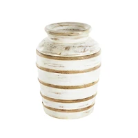 11" Brown Horizontal Ridge Mango Wood Distressed Vase