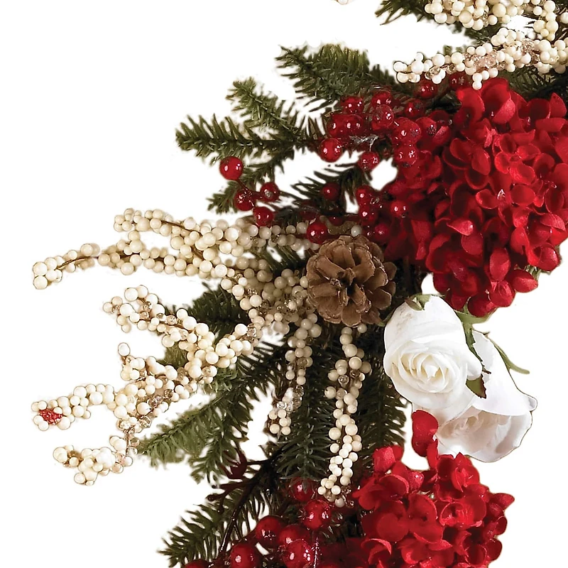 24" Red Hydrangea with White Roses Wreath