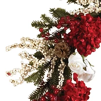 24" Red Hydrangea with White Roses Wreath